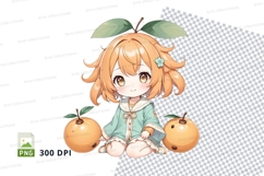 Anime-style girl with oranges clipart png Product Image 1