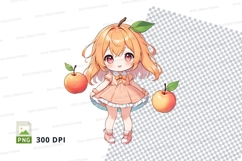 Cute anime girl holding apples clipart png Product Image 1