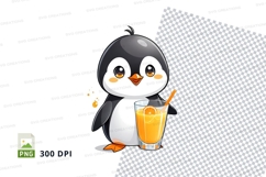 Cartoon penguin holding orange juice mockup Product Image 1