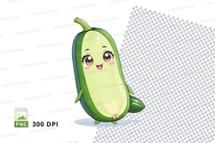 Cute green cucumber character clipart png Product Image 1