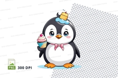 Cartoon penguin holding cupcake clipart Product Image 1