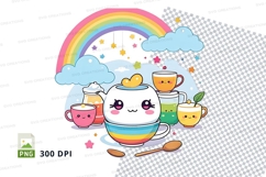 Teapot and teacup clipart png with rainbow and clouds Product Image 1