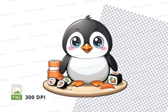 Cartoon penguin holding sushi mockup Product Image 1