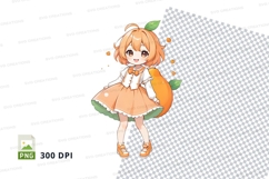 Cute anime girl holding orange clipart png Product Image 1