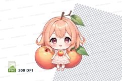 Cute chibi girl with peach clipart png Product Image 1