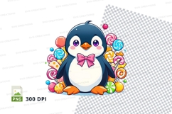 Cute penguin with candy clipart png Product Image 1