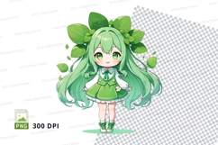Anime girl with green hair and dress clipart png Product Image 1