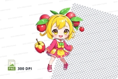 Cartoon girl holding apples clipart png Product Image 1