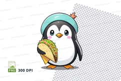 Cartoon penguin holding taco clipart png Product Image 1