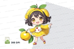 Cartoon girl holding apple clipart png Product Image 1