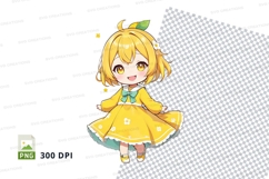 Cartoon girl in yellow dress clipart png Product Image 1