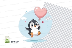 Penguin clipart with heart balloon Product Image 1