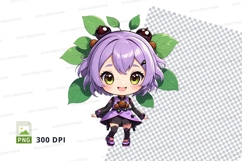 Cartoon girl with purple hair and green leaves clipart png Product Image 1