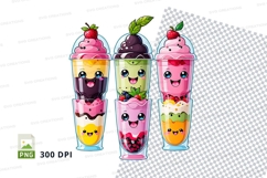 Clipart png of three stacked smoothie cups with cartoon face Product Image 1
