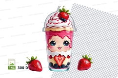 Strawberry milkshake clipart with cartoon character Product Image 1