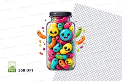 Jar of colorful cartoon worms clipart png Product Image 1