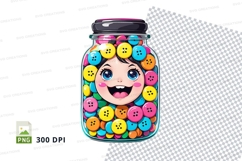 Cartoon girl in jar with colorful buttons clipart png Product Image 1
