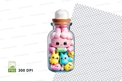 Glass jar with pastel character toys mockup Product Image 1