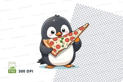 Cartoon penguin holding pizza slice clipart Product Image 1