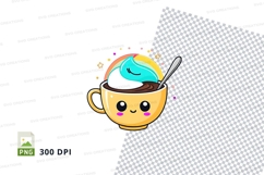 Cute cartoon coffee cup with rainbow whipped cream mockup Product Image 1