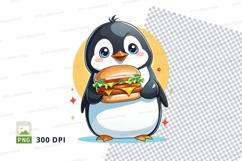 Cartoon penguin holding burger clipart png Product Image 1