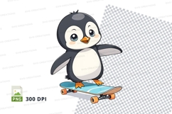 Cartoon penguin on skateboard clipart png Product Image 1
