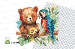 Cute teddy bear and parrot clipart watercolor illustration Product Image 1