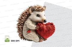 Cute hedgehog holding red heart knit clipart PNG Product Image 1