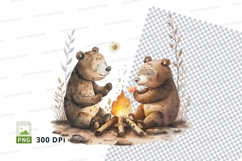 Two brown bears camping fire forest clipart illustration Product Image 1