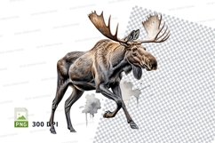 Majestic moose clipart running in snowy forest winter wildli Product Image 1