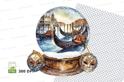 Venetian gondola clipart in ornate golden frame illustration Product Image 1