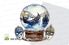 Venetian gondolas in snow globe clipart illustration Product Image 1