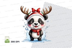 Cute cartoon panda with reindeer antlers clipart PNG Product Image 1