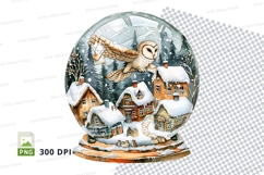Snowy owl flying winter village clipart transparent PNG Product Image 1
