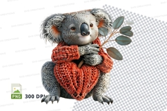 Cute koala clipart with scarf holding eucalyptus leaf PNG Product Image 1