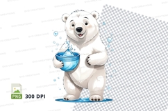 Cute polar bear holding protein shaker on ice clipart png Product Image 1