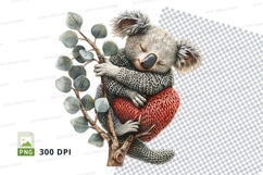 Cute koala hugging eucalyptus clipart transparent PNG Product Image 1