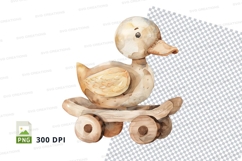 Wooden toy duck on wheels clipart transparent PNG Product Image 1