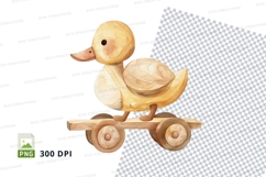 Wooden toy duck clipart on wheels isolated transparent PNG Product Image 1