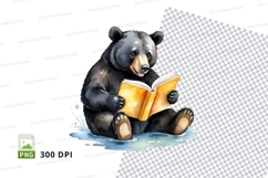 Cute black bear reading book on ice clipart png Product Image 1