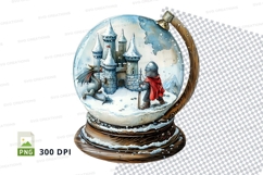Christmas snow globe clipart with castle and santa illustrat Product Image 1