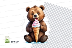 Cute teddy bear eating ice cream clipart png Product Image 1