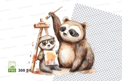 Cute bear and sloth clipart painting watercolor illustration Product Image 1
