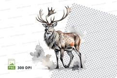 Majestic reindeer clipart in snowy winter forest illustratio Product Image 1