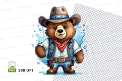 Cartoon brown bear in cowboy hat and bandana clipart PNG Product Image 1