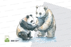 Cute panda clipart holding hands ice skating winter scene Product Image 1