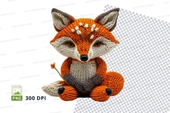 Handmade orange fox knit clipart PNG high detail cute animal Product Image 1