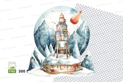 Christmas snow globe with rocket launching festive clipart Product Image 1