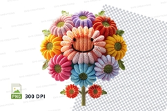 Colorful crochet flower bouquet clipart PNG high detail Product Image 1