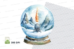 Snow globe with mountain and space rocket launch clipart Product Image 1